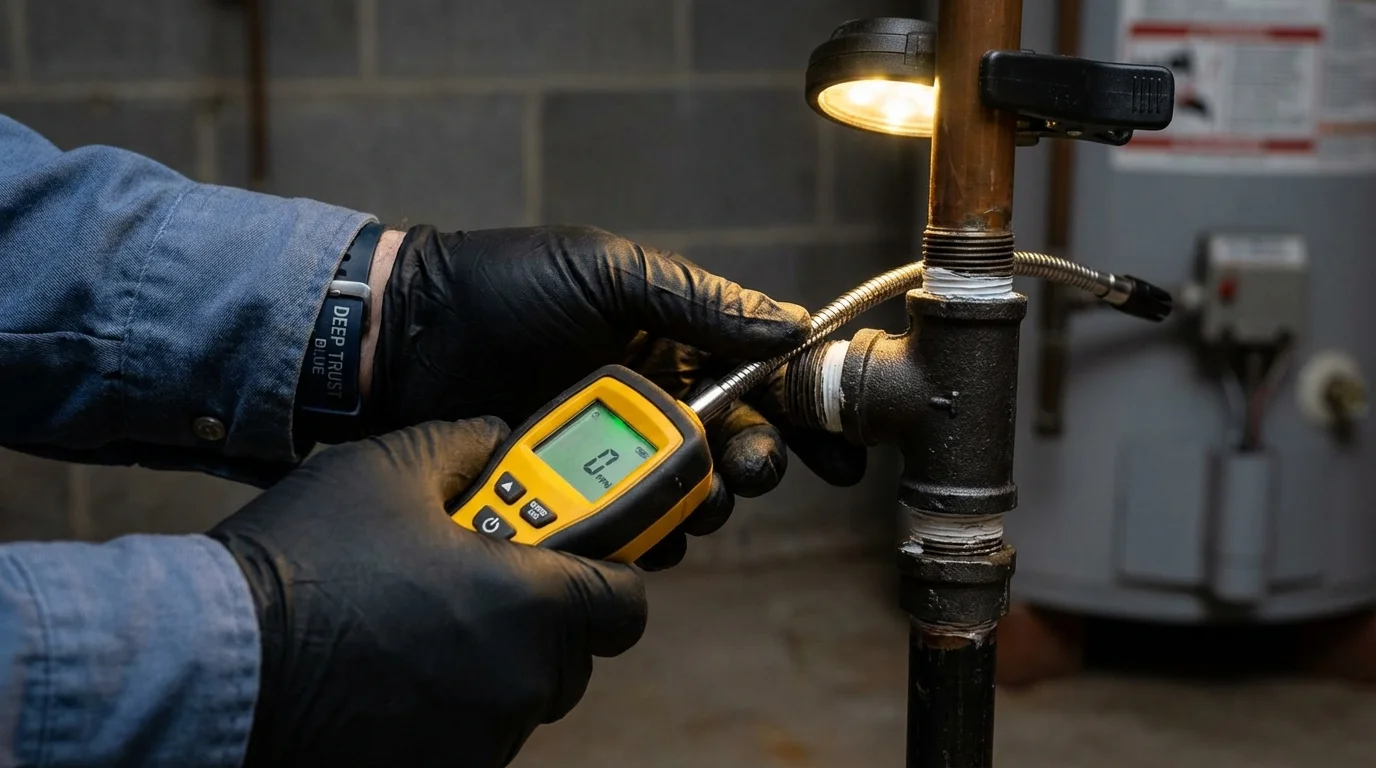Gas leak detection with electronic sniffer by Johns Plumbing LLC in Christopher